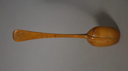 Dated & initialled box wood spoon Sold