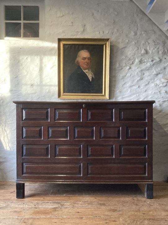 18th century Welsh oak panelled chest, with provenance. Sold