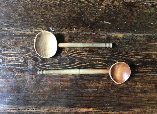 Two Welsh sycamore “cawl” spoons Sold