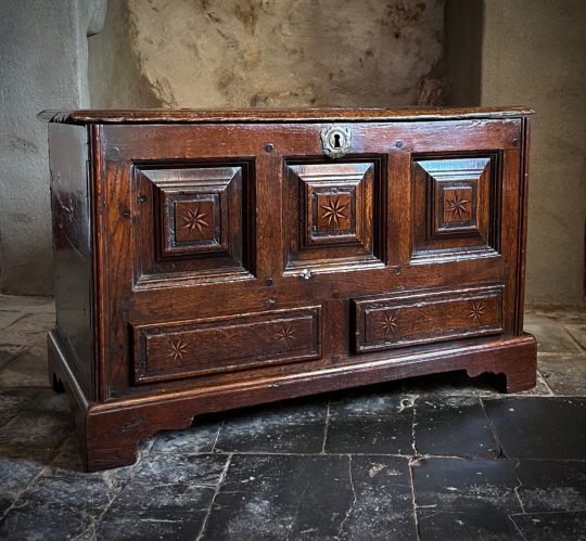 Inlaid Welsh oak Coffor bach